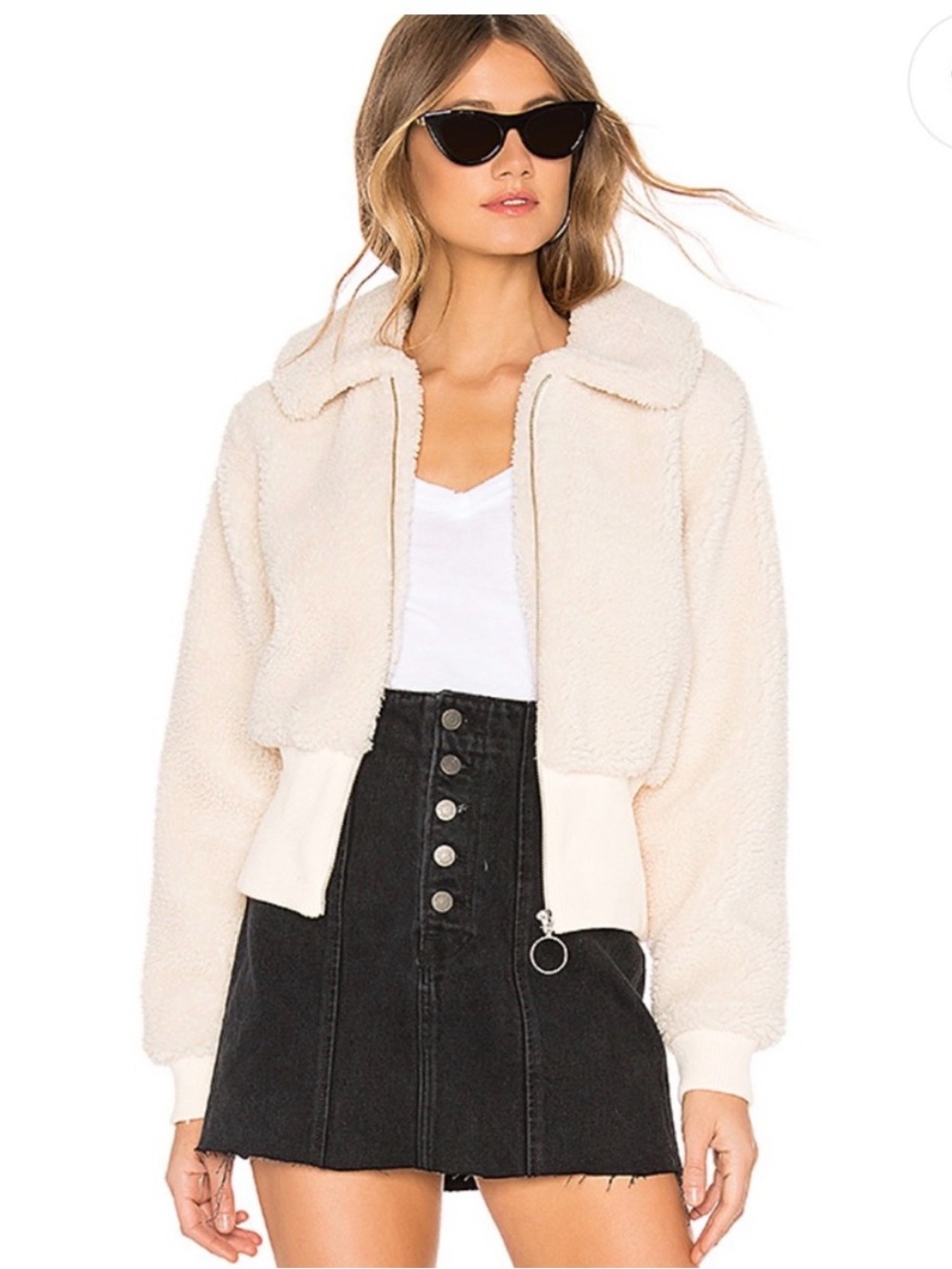 Lovers + Friends Coco Faux Shearling Teddy Jacket Ivory S